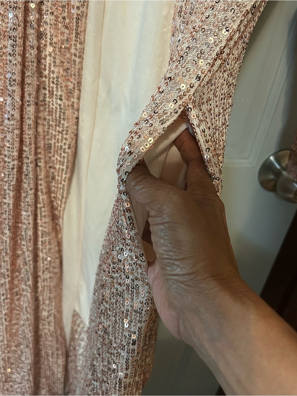 Mare Mare for Anthropologie Rose Gold Sequin Longline Duster Rose Gold Sz S NWT - Picture 7 of 14